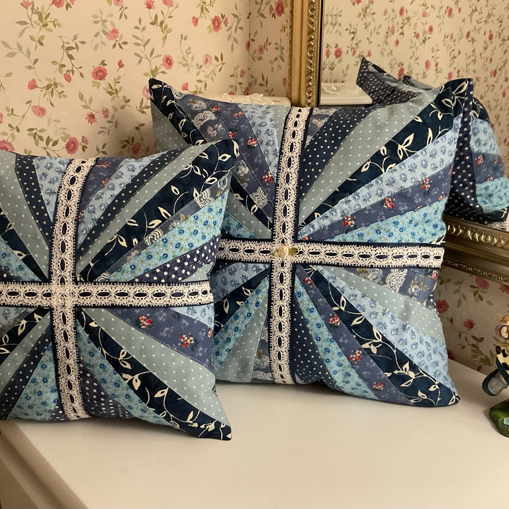 Patchwork Blue and White  Pillow Cover Set